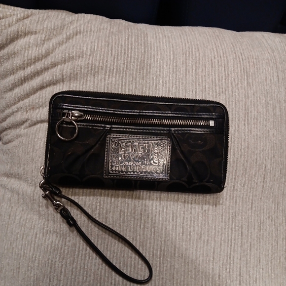 Y2k Coach Poppy Black On Black Logo Wallet - Picture 2 of 6